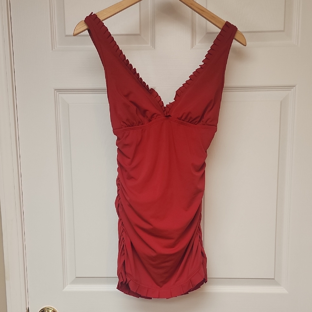 Jantzen Red Ruched One Piece Swim Suit Size 10